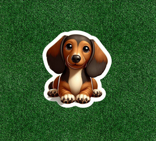 Cute little dachshund doxie dog vinyl decal sticker - many sizes available