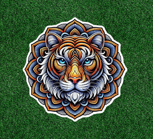 Beautiful Bengal tiger in a mandala design vinyl sticker decal - many sizes