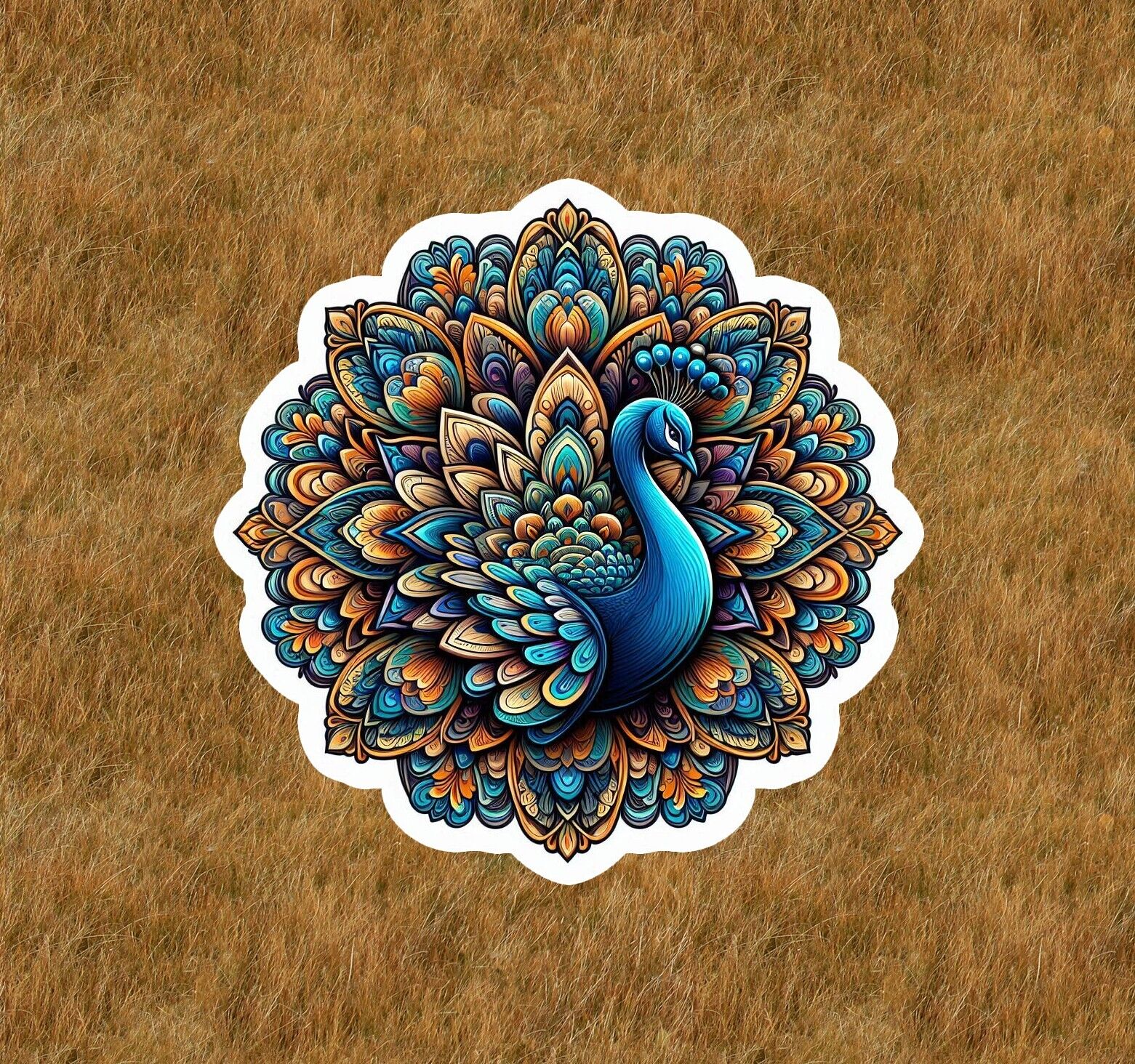 Beautiful peacock in a mandala design sticker decal - many sizes available