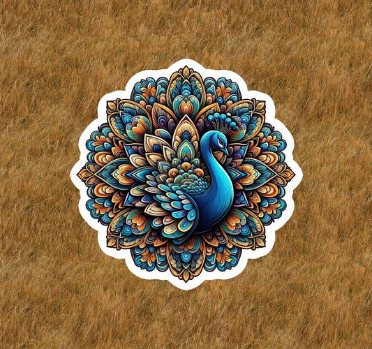 Beautiful peacock in a mandala design sticker decal - many sizes available