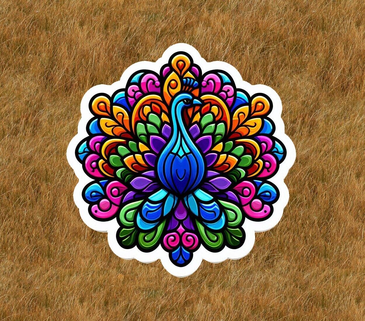 Beautiful peacock in a stained glass design vinyl sticker decal - many sizes