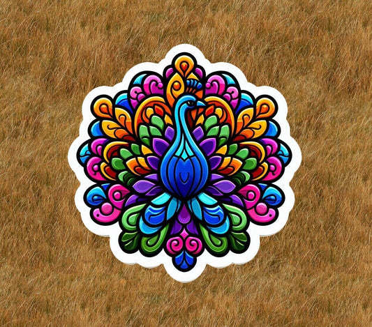 Beautiful peacock in a stained glass design vinyl sticker decal - many sizes