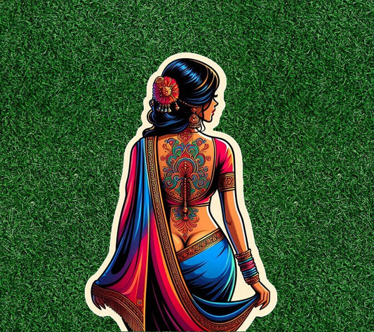 Beautiful Indian lady in colorful lehenga sari vinyl decal sticker - many sizes