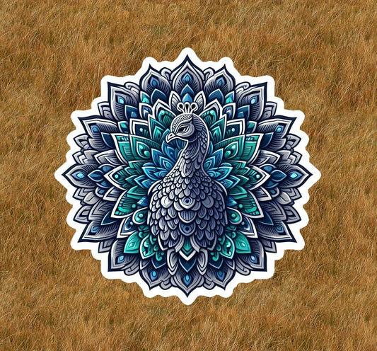 Beautiful peacock in a mandala design sticker decal - many sizes available