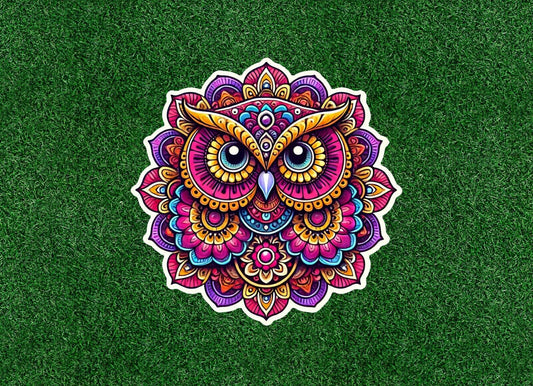 Colorful owl in a mandala design vinyl decal sticker - many sizes available