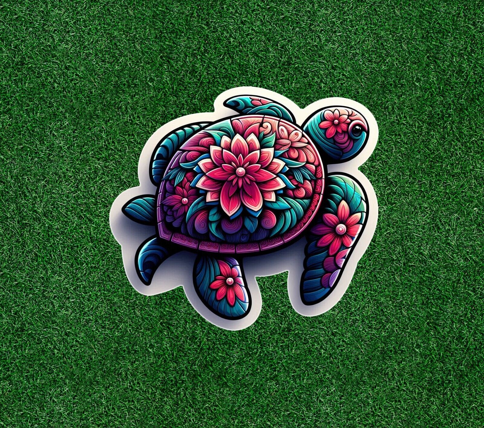 Sea turtle with a colorful design vinyl sticker decal - many sizes available