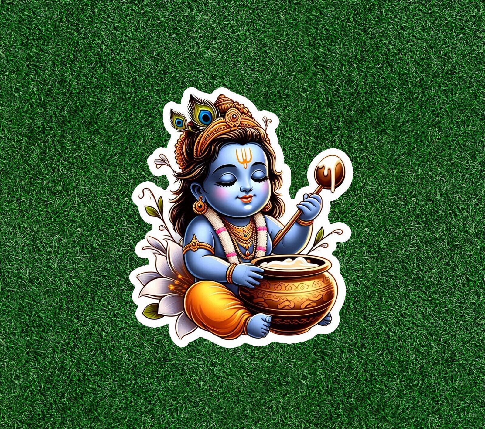 Hindu God Lord Baby Krishna with ghee vinyl decal sticker - many sizes available