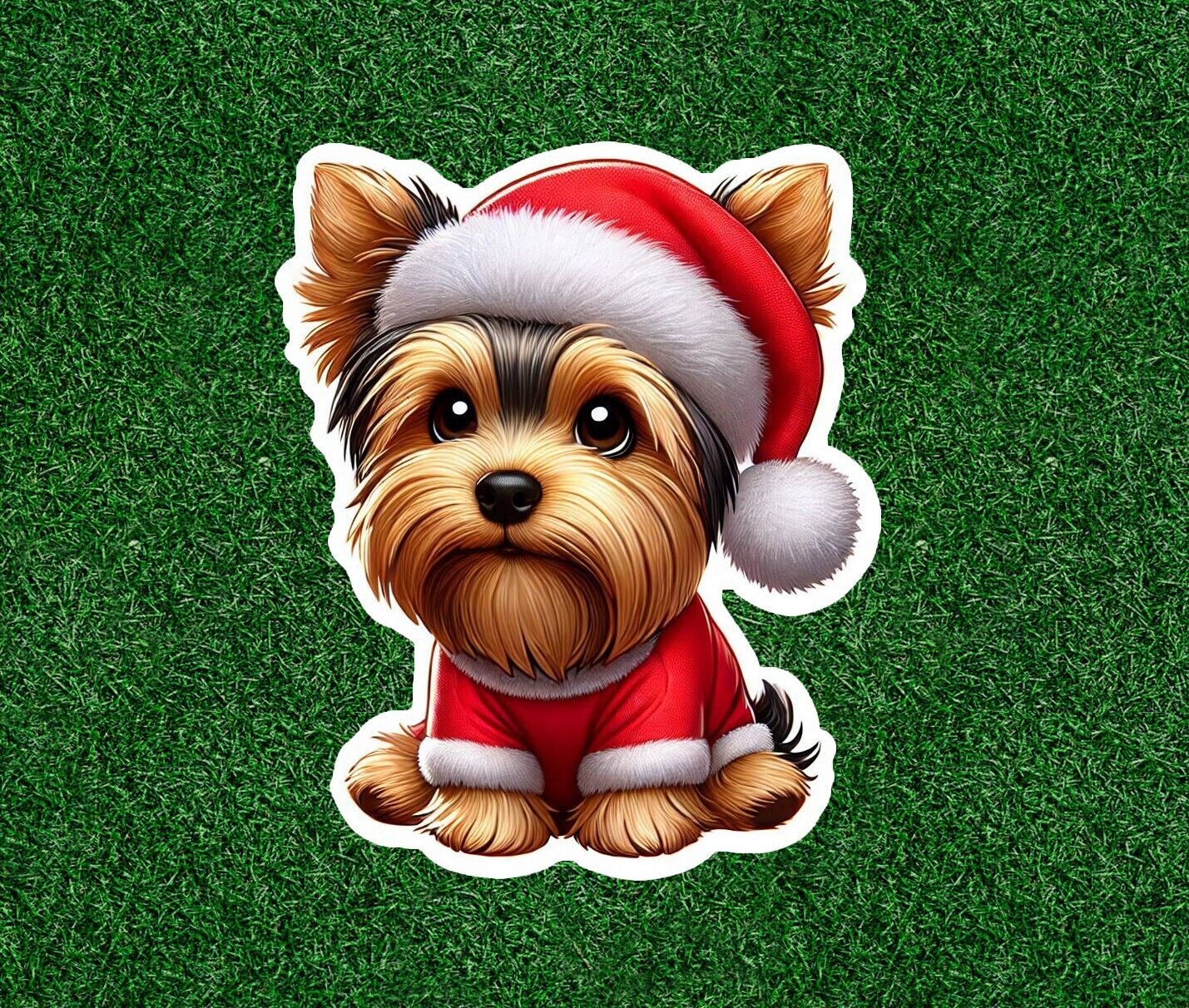 Cute Christmas Yorkshire Terrier yorkie dog vinyl sticker decal - many sizes