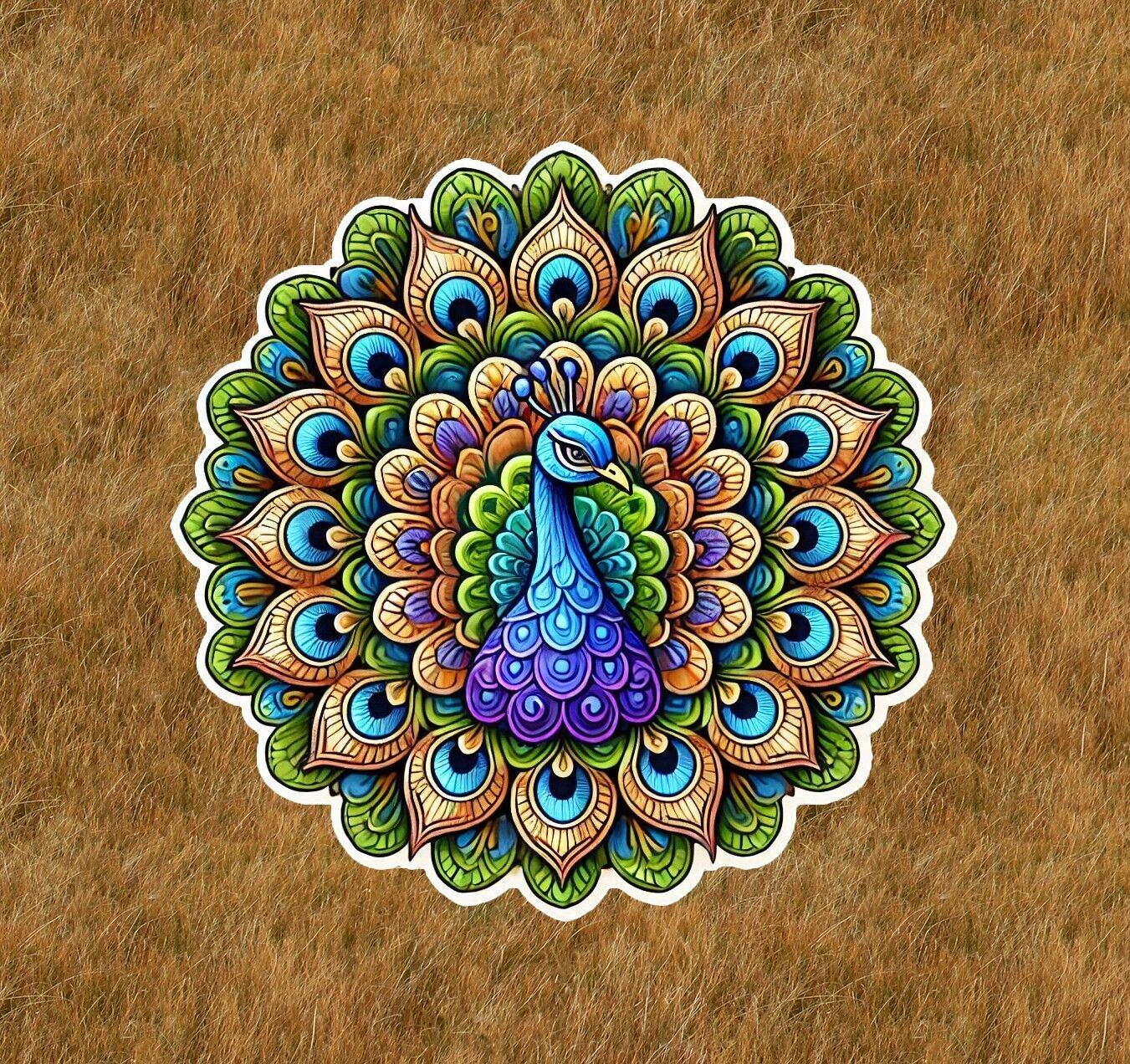 Beautiful peacock in a mandala design sticker decal - many sizes available