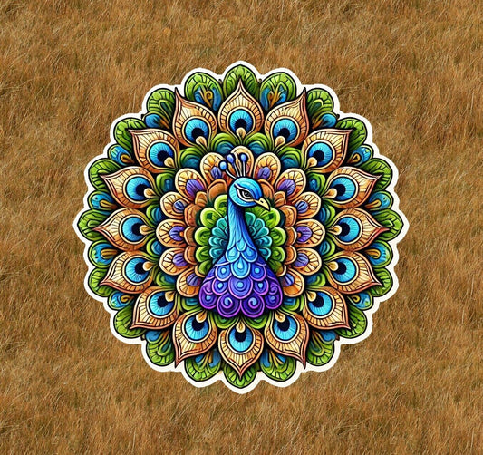 Beautiful peacock in a mandala design sticker decal - many sizes available