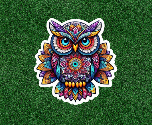 Colorful owl in a mandala design vinyl decal sticker - many sizes available