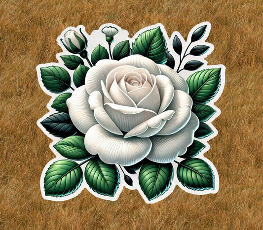 Beautiful white rose vinyl sticker decal - many sizes available