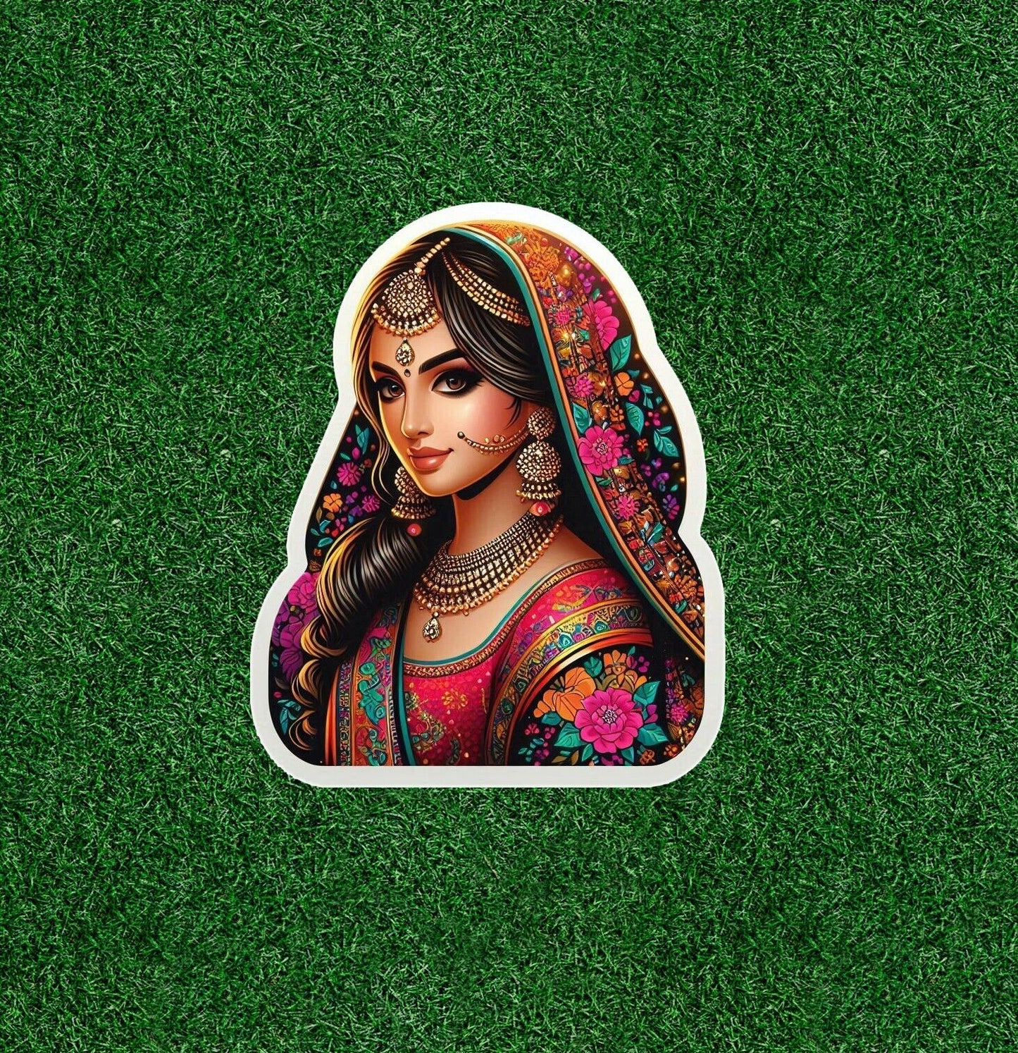 Indian bride in colorful sari vinyl decal sticker - many sizes available