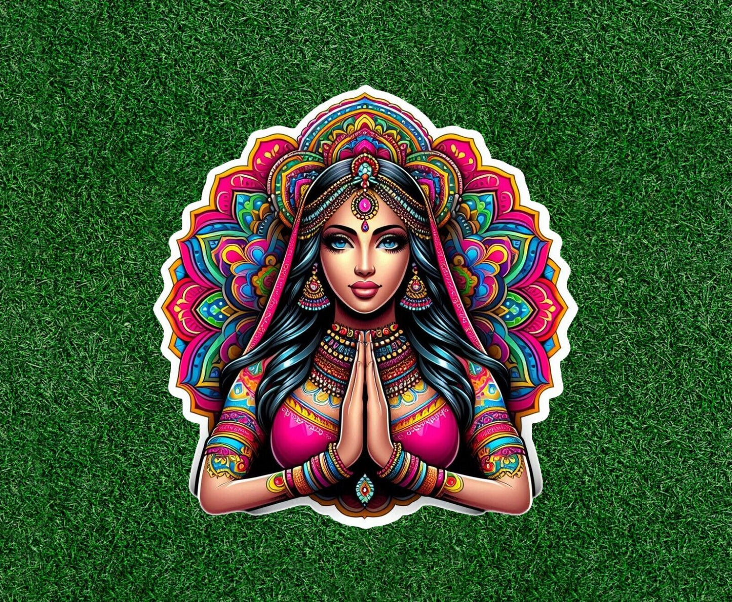 Indian Bride namaste prayer mandala design vinyl sticker - many sizes available