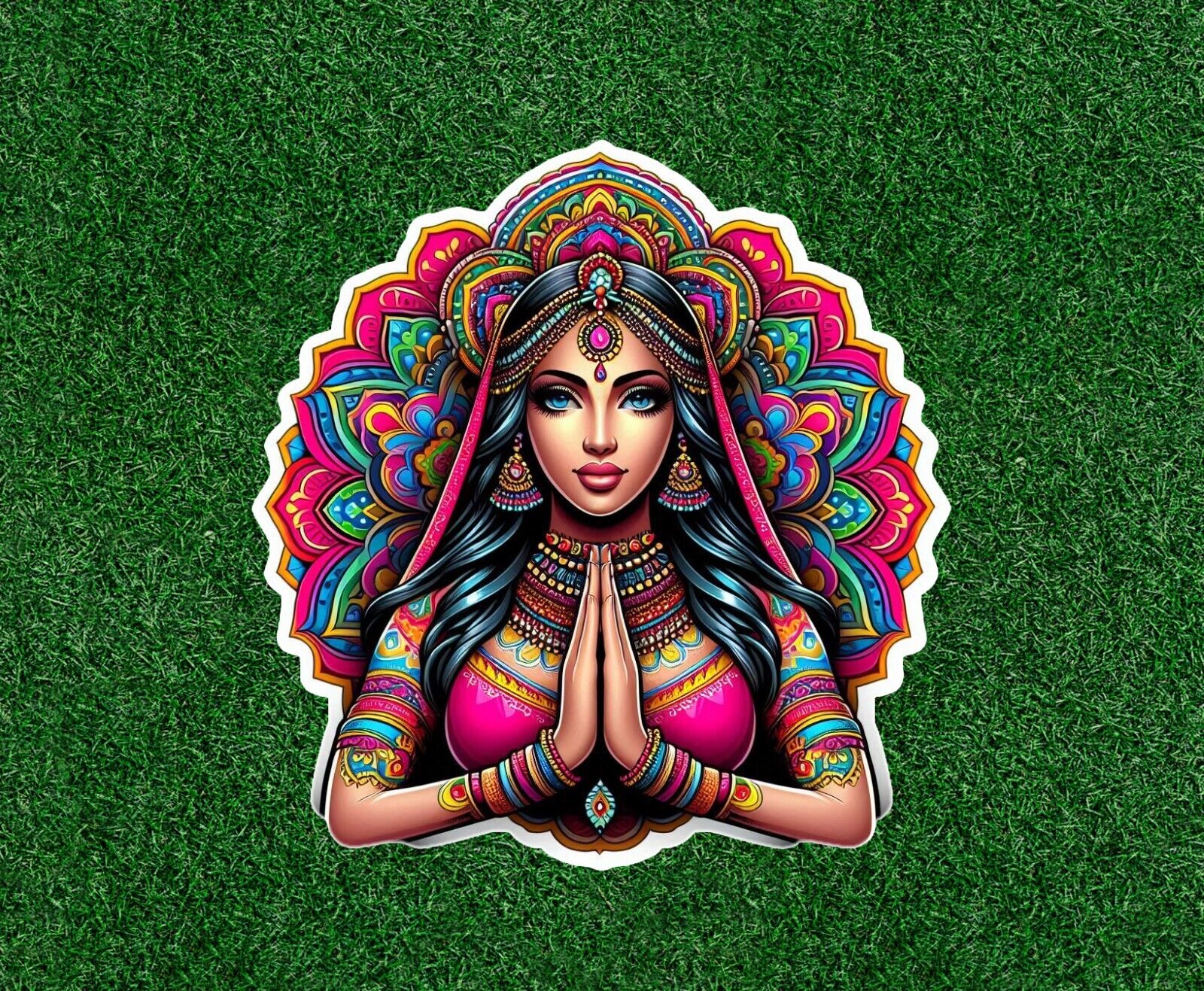 Indian Bride namaste prayer mandala design vinyl sticker - many sizes available