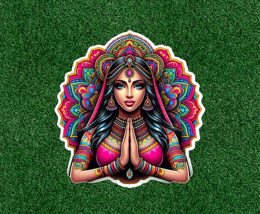 Indian Bride namaste prayer mandala design vinyl sticker - many sizes available