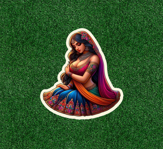 Indian bride in colorful sari vinyl decal sticker - many sizes available