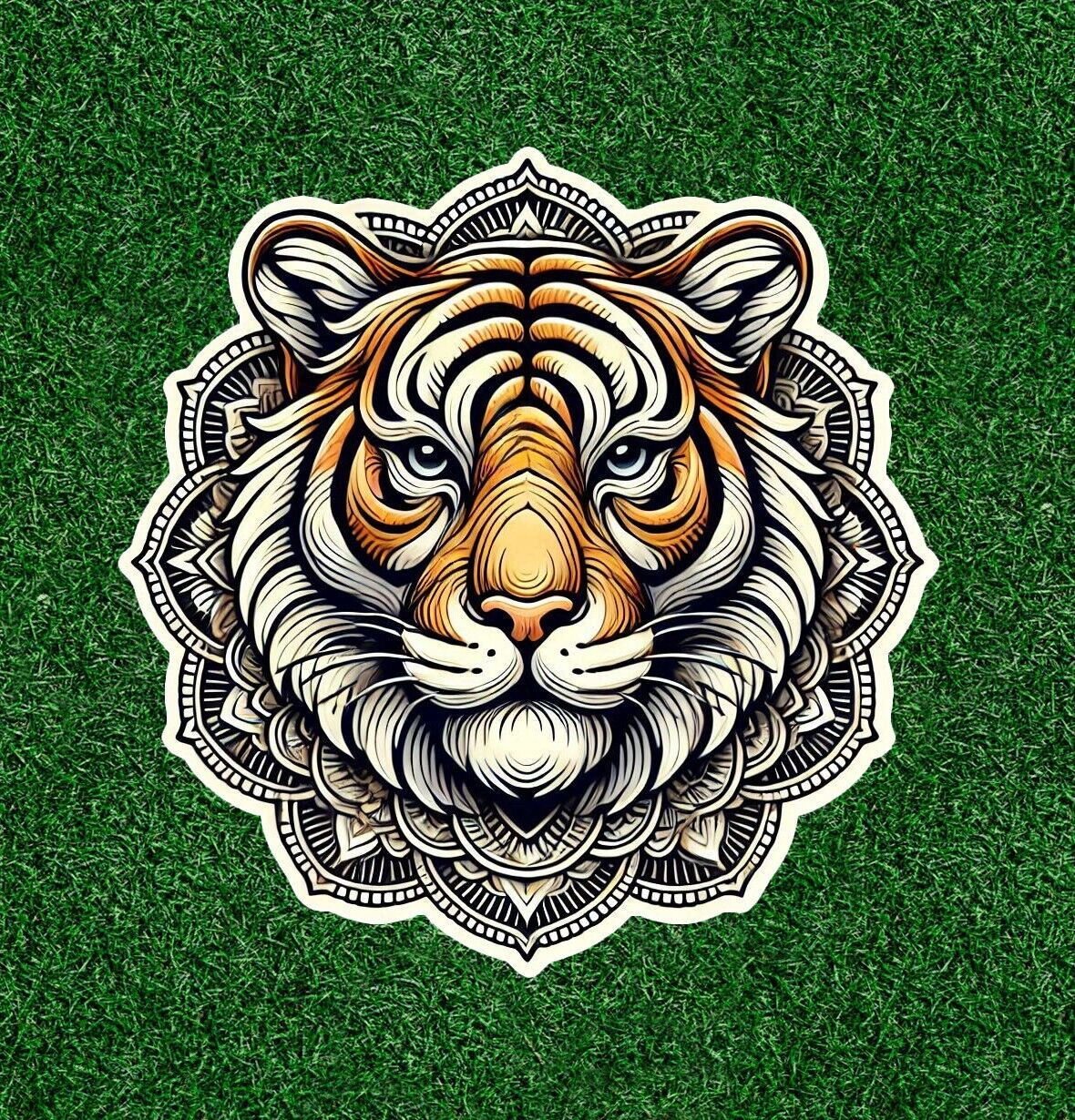 Beautiful Bengal tiger in a mandala design vinyl sticker decal - many sizes