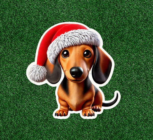 Cute Christmas dachshund doxie dog vinyl decal sticker - many sizes available