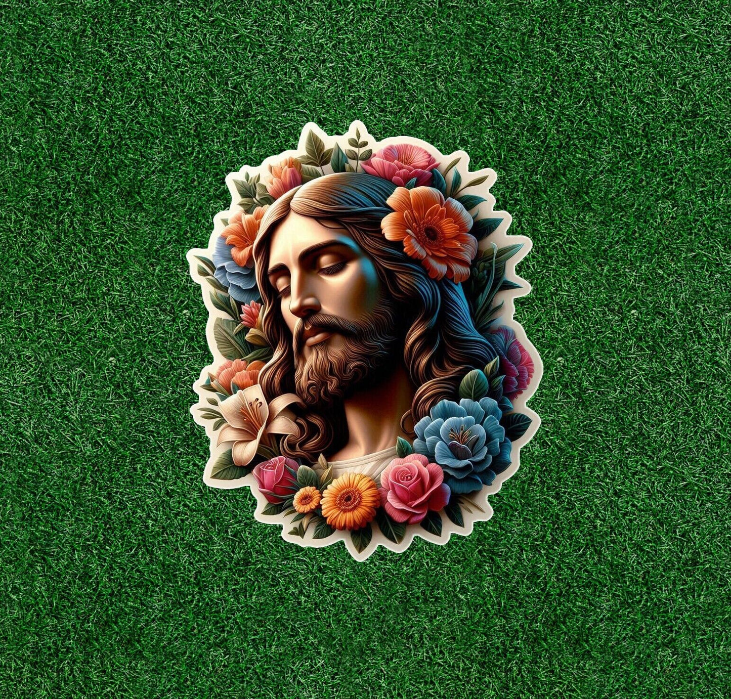 Jesus with flowers vinyl sticker decal - several sizes available