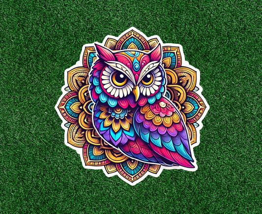 Colorful owl in a mandala design vinyl decal sticker - many sizes available