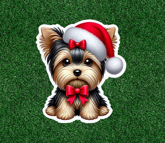 Cute Christmas Yorkshire Terrier yorkie dog vinyl sticker decal - many sizes