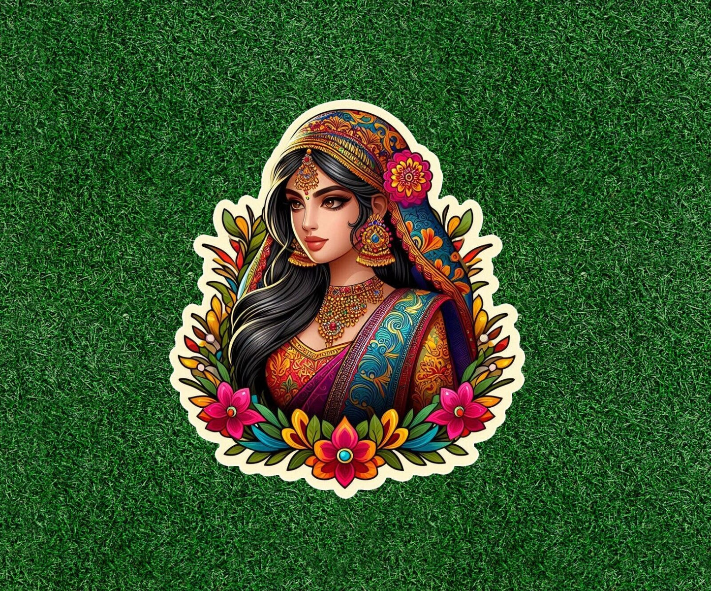 Indian bride in colorful sari vinyl decal sticker - many sizes available