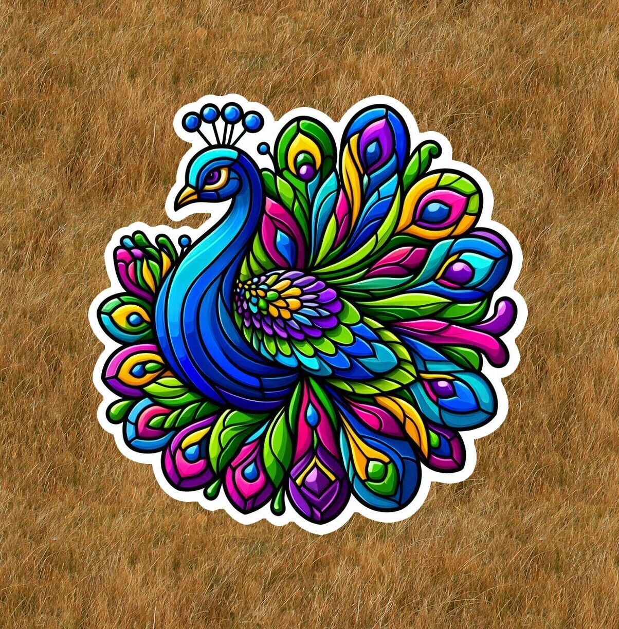 Beautiful peacock in a stained glass design vinyl sticker decal - many sizes