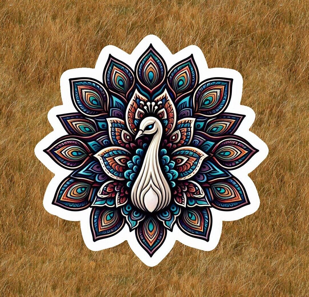 Beautiful peacock in a mandala design sticker decal - many sizes available