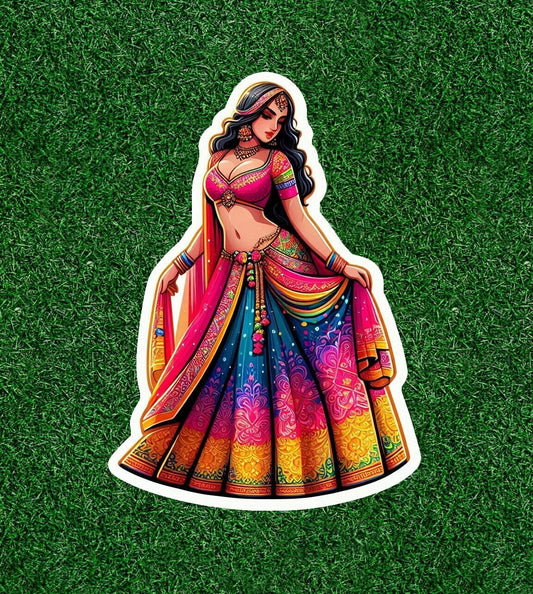 Beautiful Indian lady in colorful lehenga sari vinyl decal sticker - many sizes