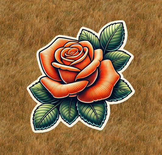 Beautiful orange rose vinyl sticker decal - many sizes available