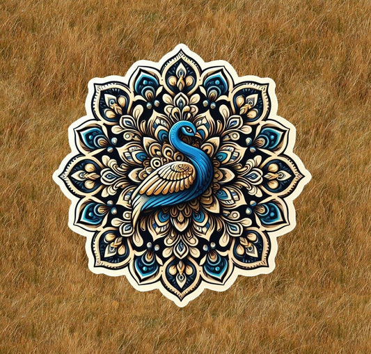 Beautiful peacock in a mandala design sticker decal - many sizes available