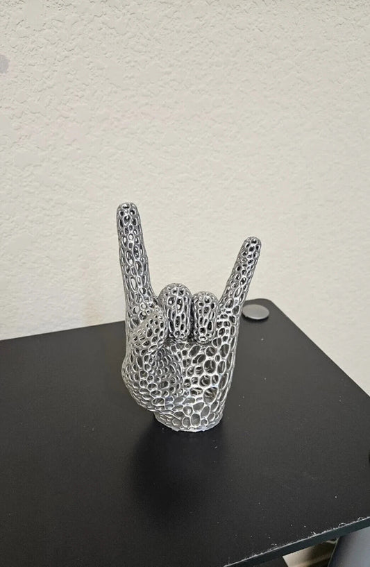 Perfect gift for the heavy metal fan! Lets rock hand sign - shimmering silver