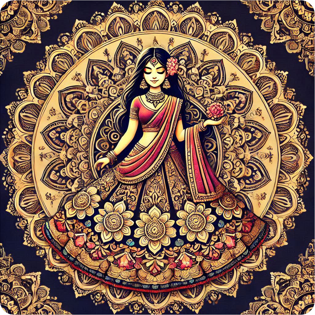 Indian bride in colorful mandala design vinyl decal sticker - many sizes