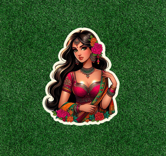 Beautiful Indian lady in colorful lehenga sari vinyl decal sticker - many sizes