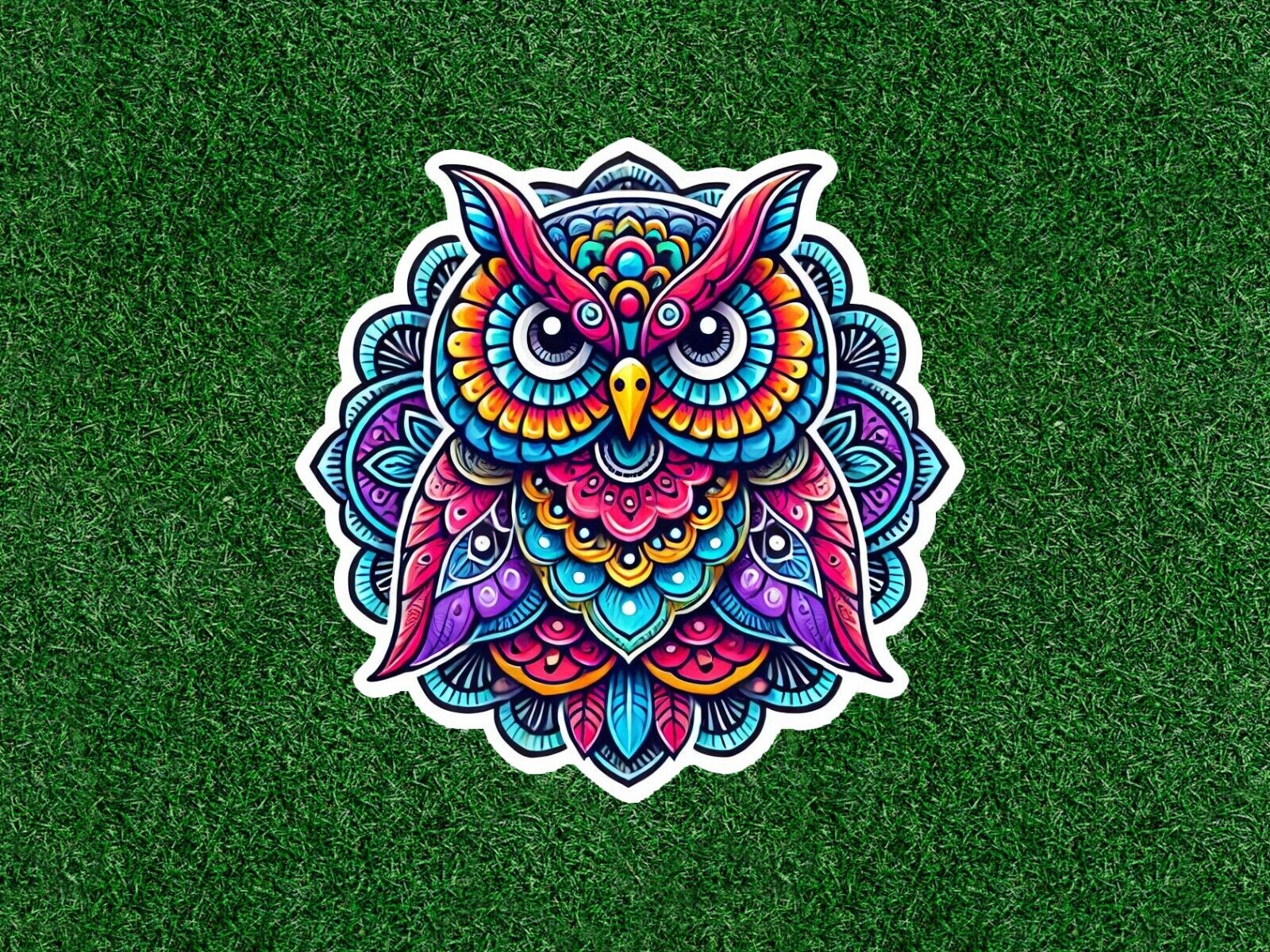 Colorful owl in a mandala design vinyl decal sticker - many sizes available