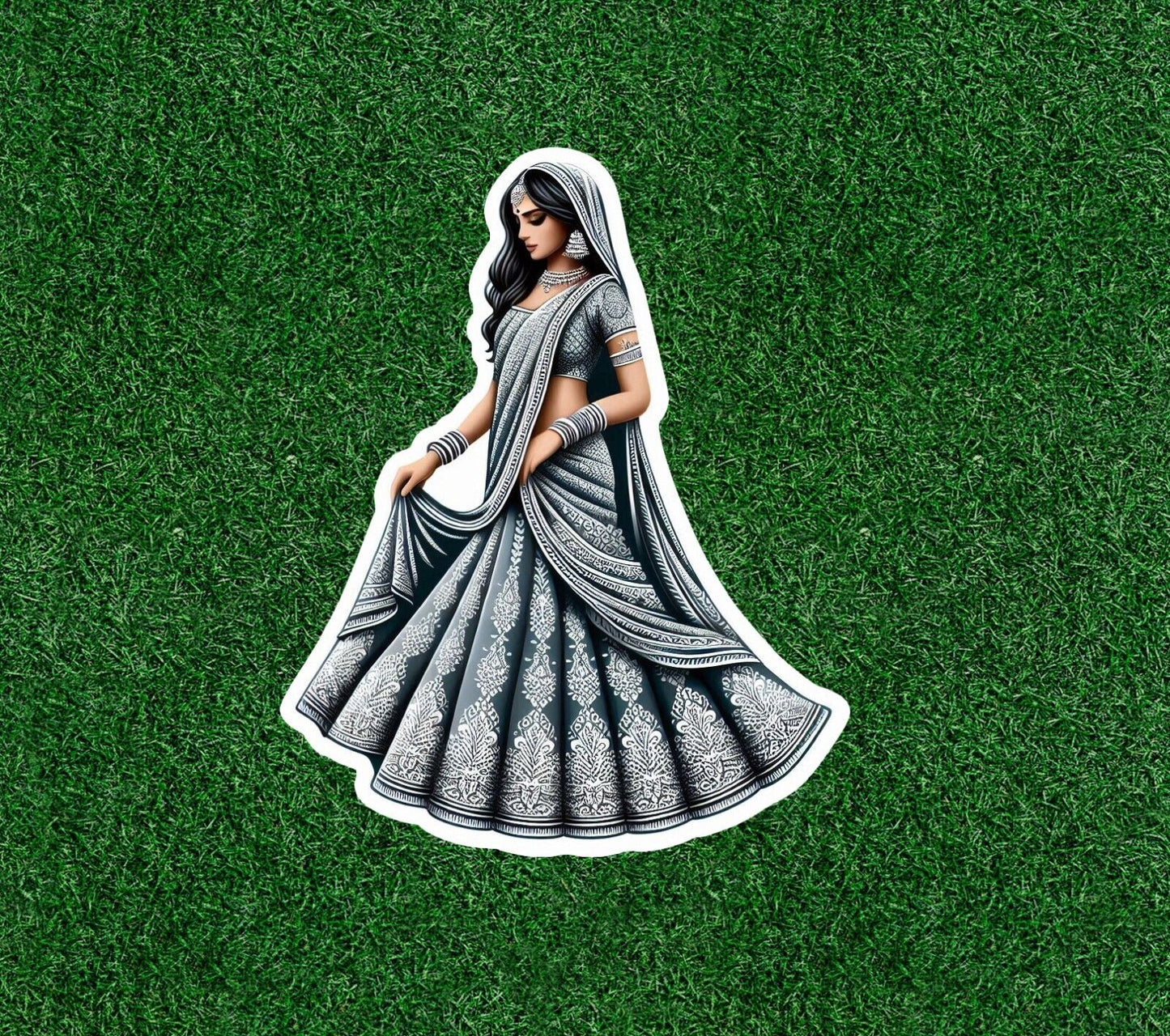 Beautiful Indian lady in colorful lehenga sari vinyl decal sticker - many sizes