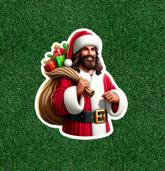 Jesus Claus is bringing presents!  vinyl sticker decal - several sizes available