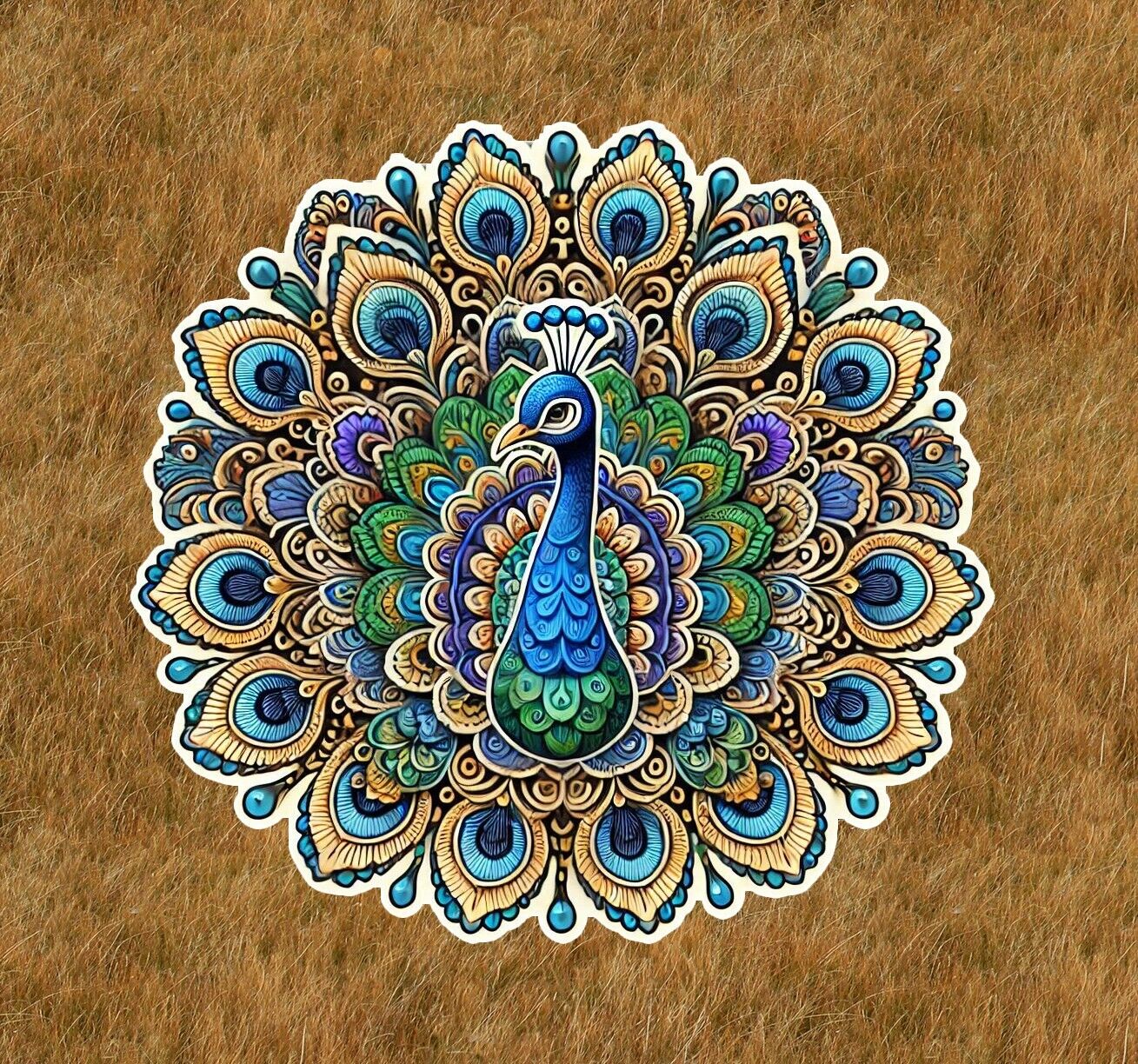 Beautiful peacock in a mandala design sticker decal - many sizes available