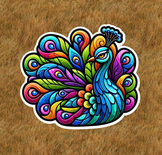 Beautiful peacock in a stained glass design vinyl sticker decal - many sizes