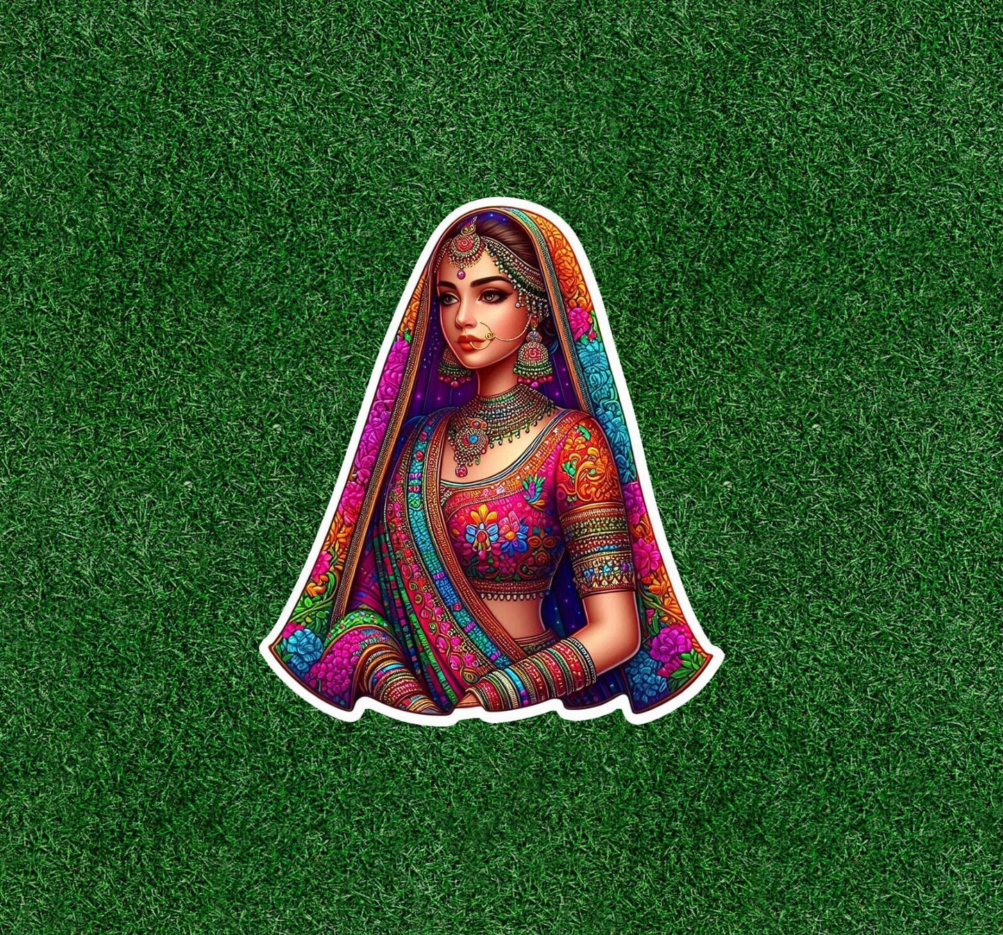 Indian bride in colorful sari vinyl decal sticker - many sizes available