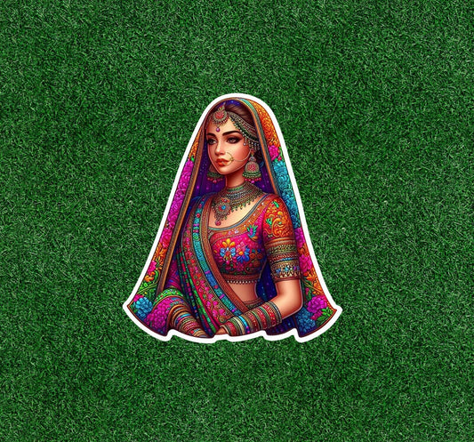 Indian bride in colorful sari vinyl decal sticker - many sizes available