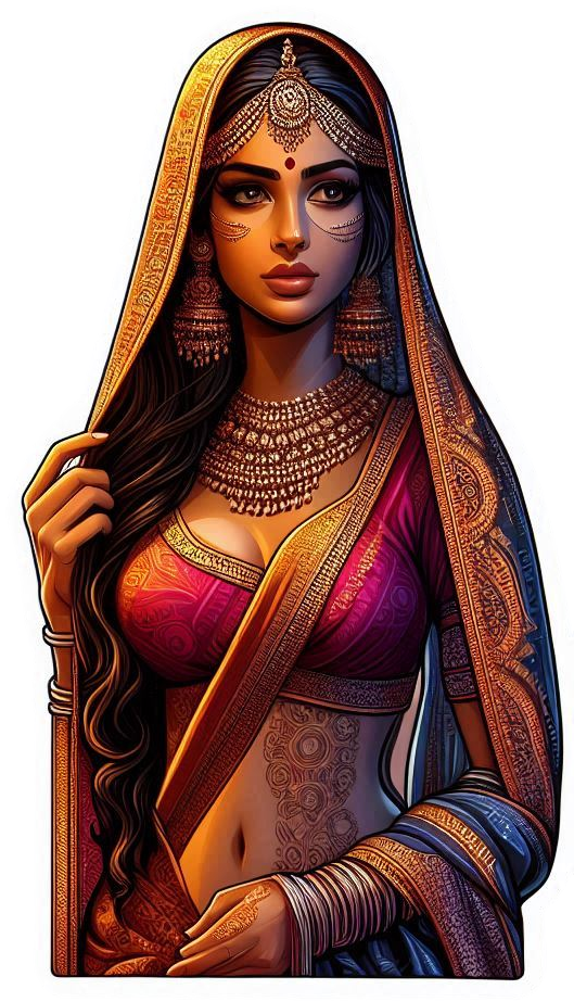 Indian bride in colorful sari vinyl decal sticker - many sizes available