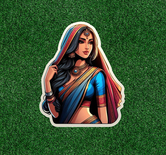 Indian bride in colorful sari vinyl decal sticker - many sizes available