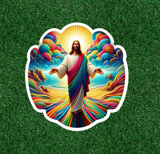 Jesus overlooking beautiful sky vinyl sticker decal - several sizes available