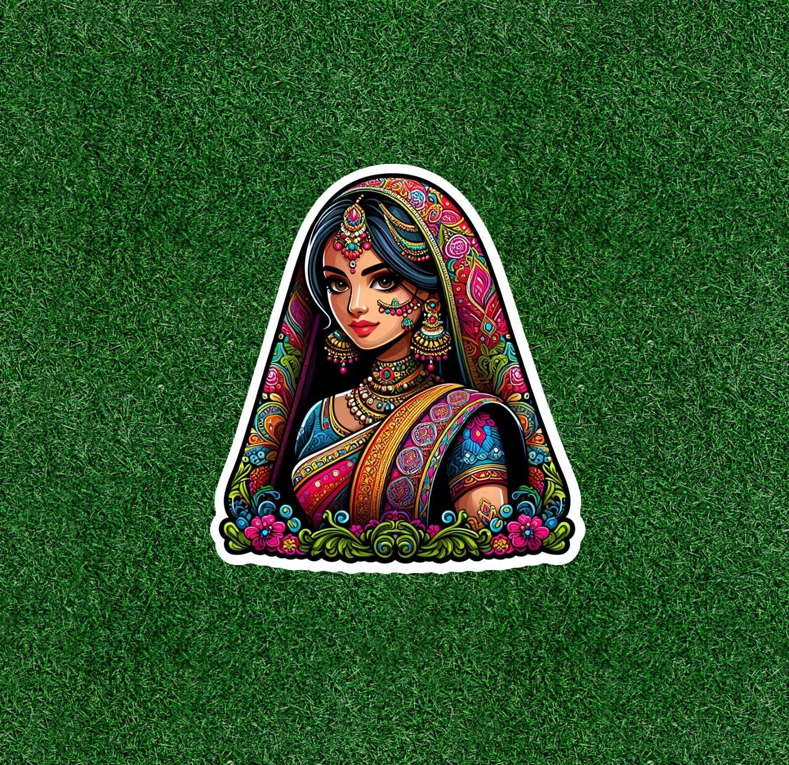 Indian bride in colorful sari vinyl decal sticker - many sizes available