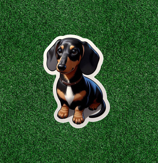 Cute little dachshund doxie dog vinyl decal sticker - many sizes available