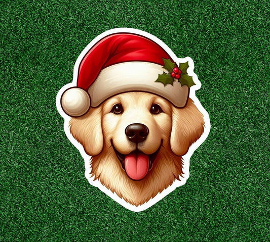 Cute Christmas Golden Retriever dog vinyl decal sticker - many sizes available