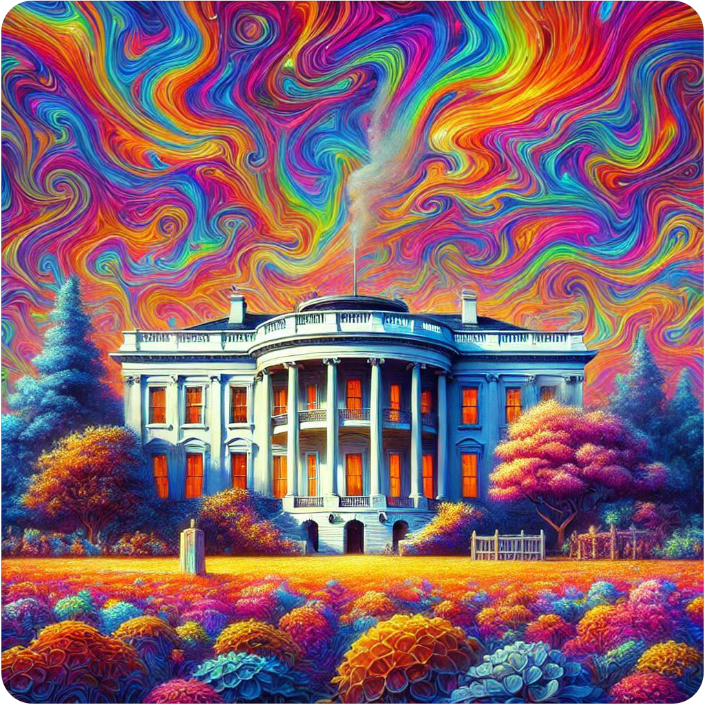 Haunted White House under a trippy sky vinyl sticker - several sizes available