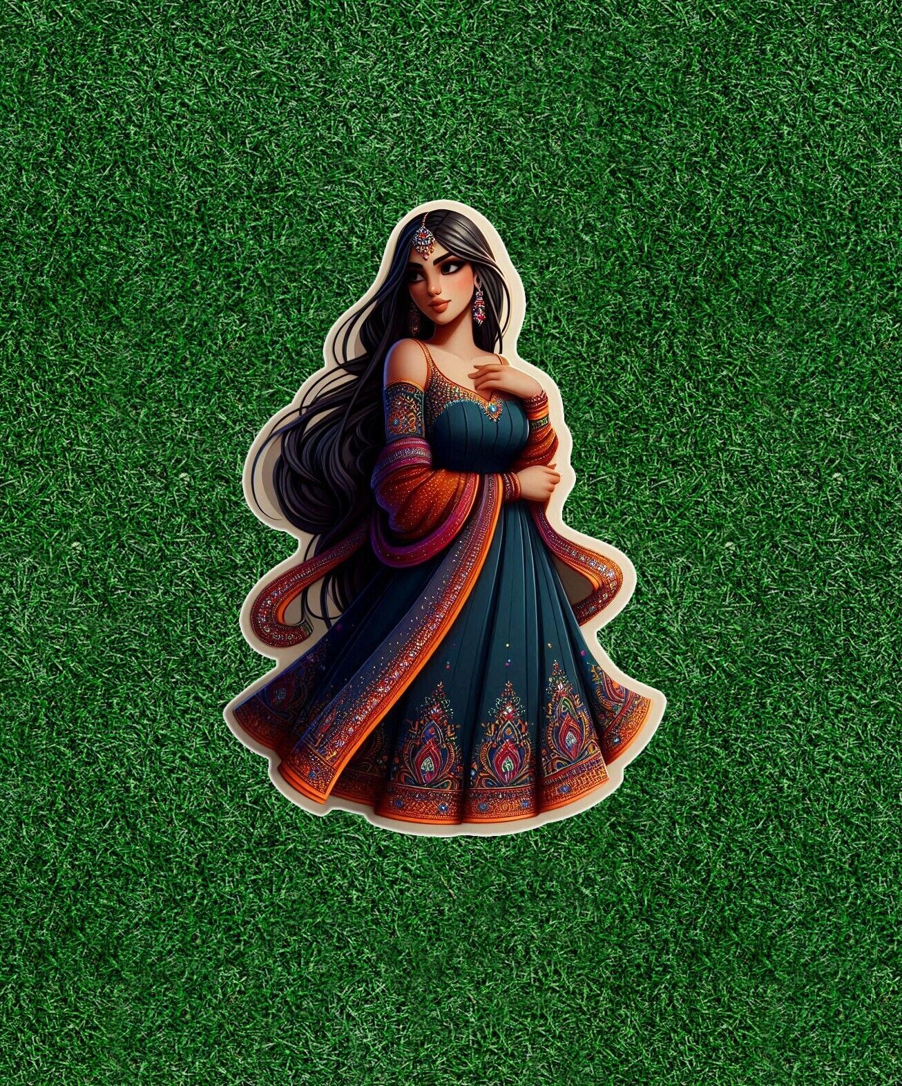 Beautiful Indian lady in colorful lehenga sari vinyl decal sticker - many sizes